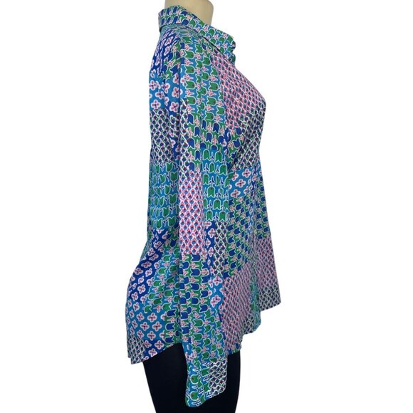Talbots Women's Patchwork Tulip Print Button-Up Shirt M 100% Cotton Long Sleeve - Picture 2 of 6